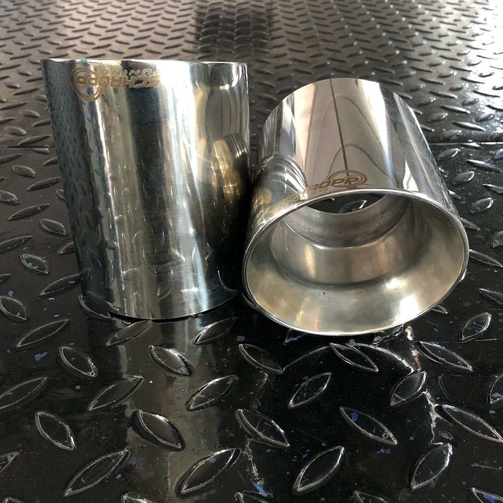 Schropp Endrohr-Set 4x100 mm für Mustang 6 FL & Mustang 7 Serienabgasanlage – mit Gutachten