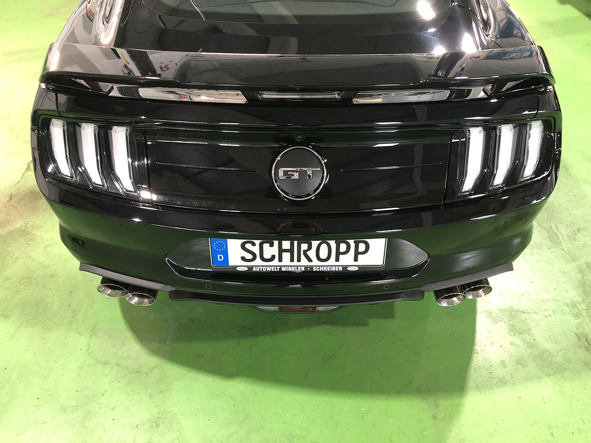 Schropp Endrohr-Set 4x100 mm für Mustang 6 FL & Mustang 7 Serienabgasanlage – mit Gutachten